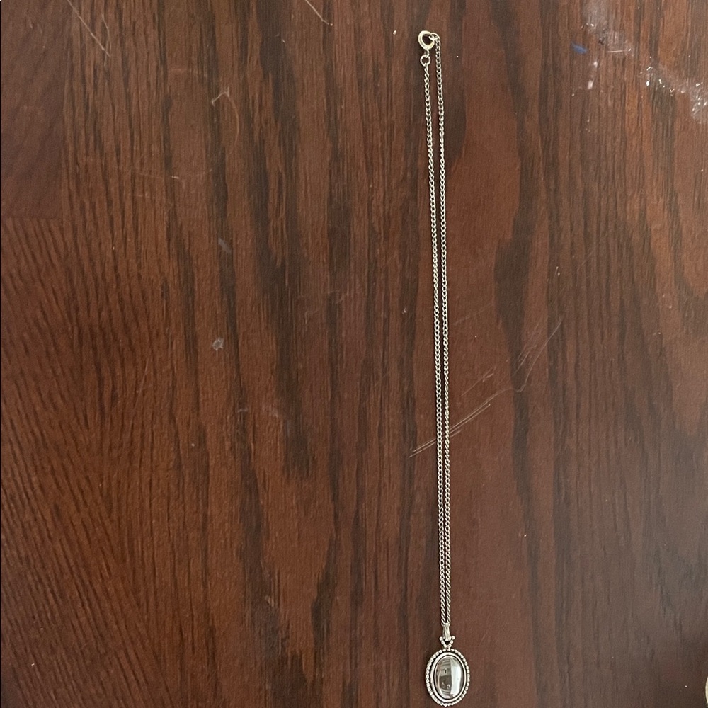 Silver-tone Oval faux hematite Pendant Necklace